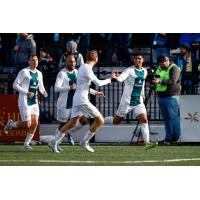 Detroit City FC reacts following a goal