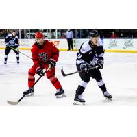 Wichita Thunder forward Luke Grainger (right) vs. the Rapid City Rush
