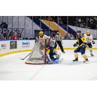 Wheeling Nailers look for a score against Thomas Milic and the Norfolk Admirals