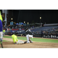Colton Becker of the Columbia Fireflies slides home
