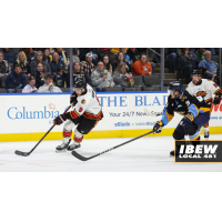 Indy Fuel forward Nathan Burke with the puck