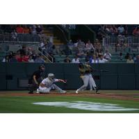 Ramón Rodríguez of the Biloxi Shuckers takes a big swing