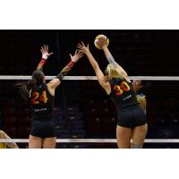 Columbus Fury middle blocker Abby Walker (left) and opposite hitter Morgan Lewis